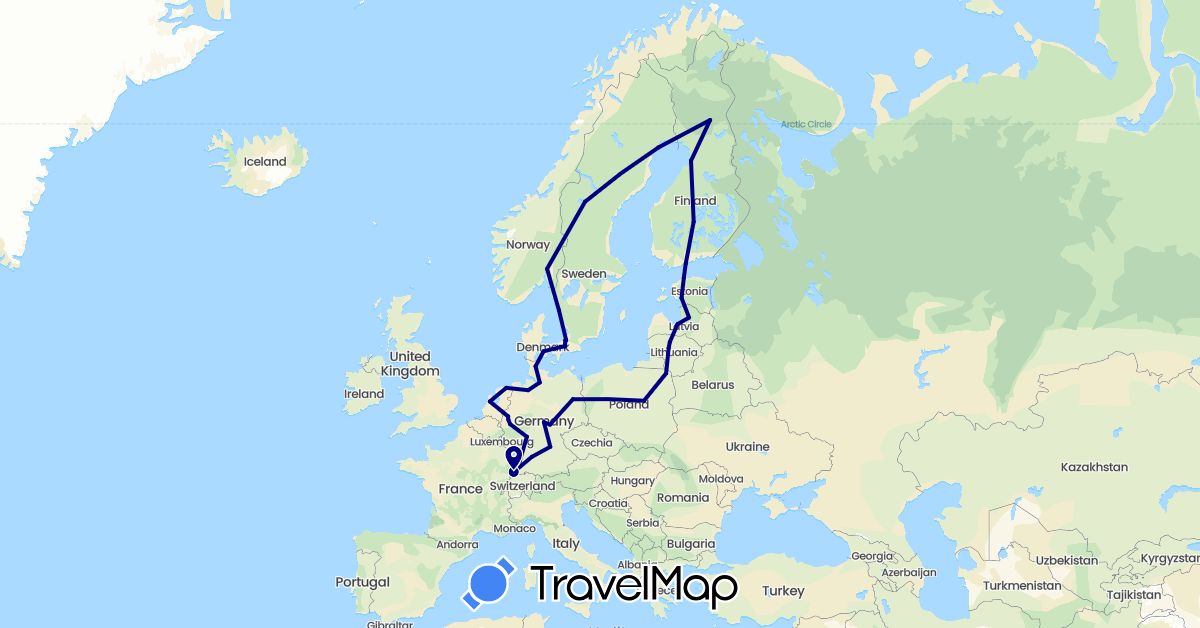 TravelMap itinerary: driving in Germany, Denmark, Estonia, Finland, France, Lithuania, Latvia, Netherlands, Norway, Poland, Sweden (Europe)
